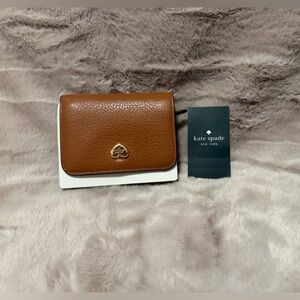 kate spade Kayla Small Pebbled Leather L Zip Wallet in Warm Ginger w/ Gold Spade